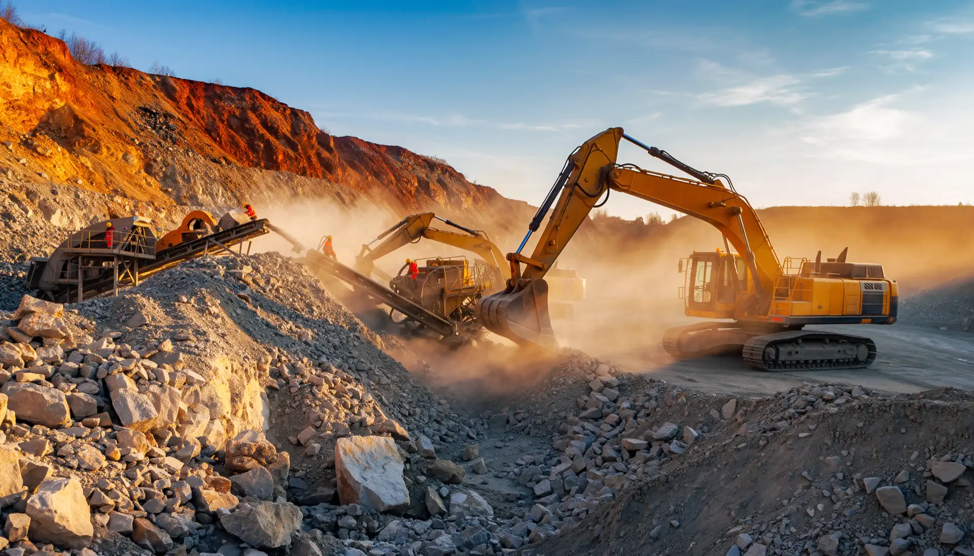 Heavy trucks hauling aggregates